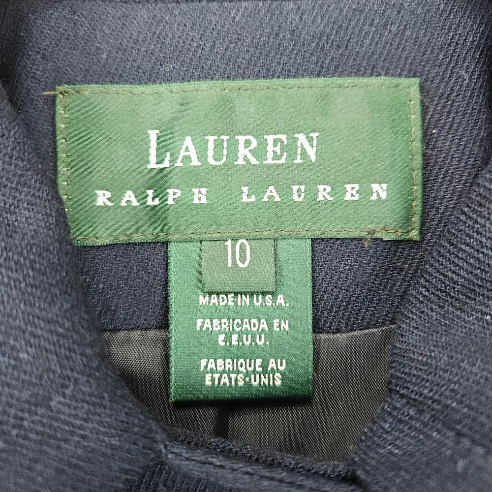 Ralph Lauren Women's Navy Blue Trench Coat Size 10 Wool Military Crest Buttons‎